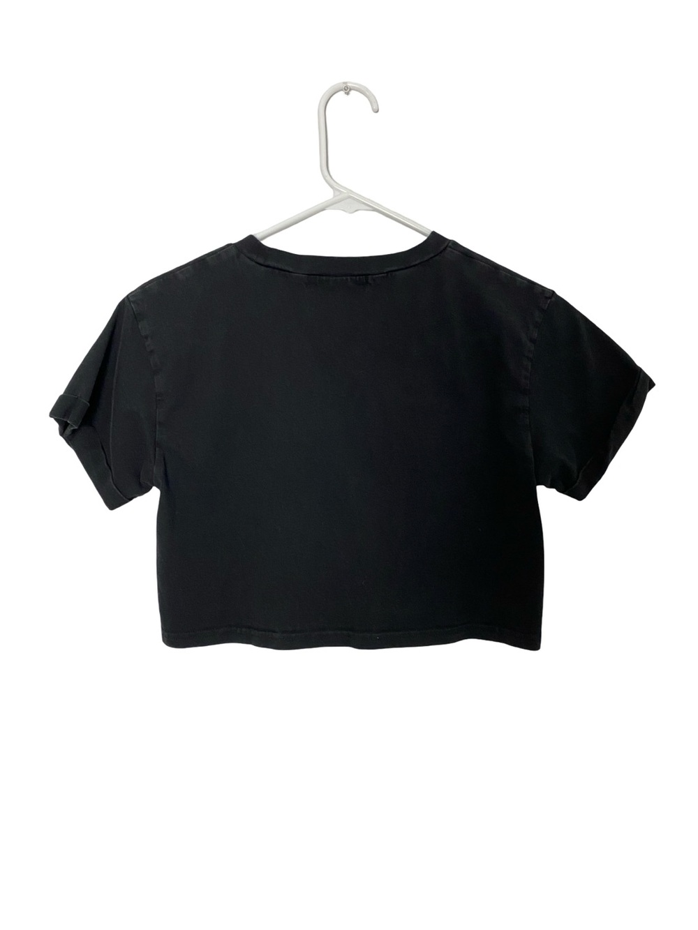 White Fox Crop Top Womens Size Small Black Cotton Neutral Cropped Tee Shirt - Picture 2 of 7